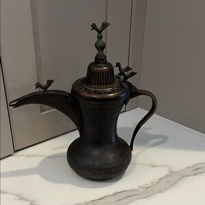 Antique Brass Dallah Coffee Pot - Dark Bronze Finish